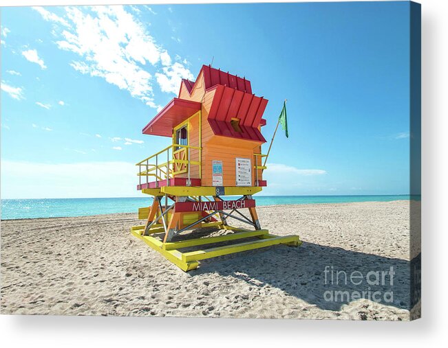 Atlantic Acrylic Print featuring the photograph 8th Street Lifeguard Tower South Beach Miami, Florida by Beachtown Views