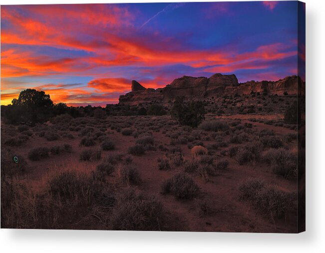 Sunset Acrylic Print featuring the photograph A Brilliant Canyonlands Sunset by Stephen Vecchiotti