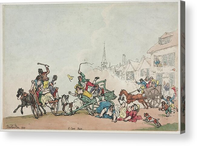 A Cart Race 1788 After Thomas Rowlandson British 1756 1827 Acrylic Print featuring the painting A Cart Race 1788 after Thomas Rowlandson British 1756 1827 by MotionAge Designs