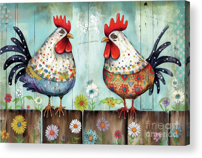 Chickens Acrylic Print featuring the painting A Couple Of Country Chicks by Tina LeCour