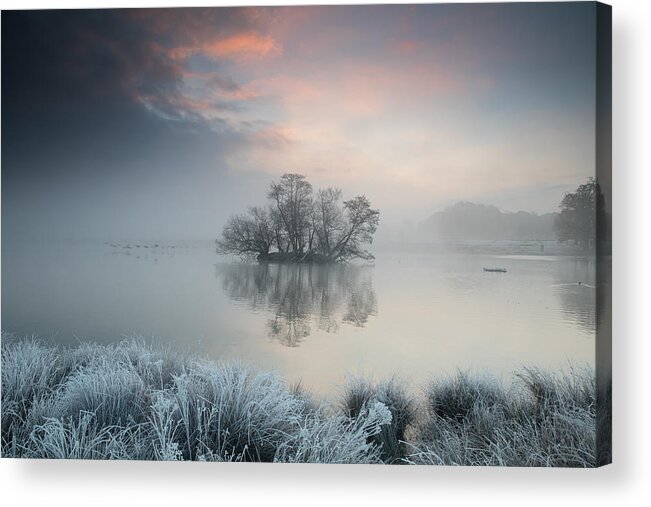 Scenics Acrylic Print featuring the photograph A frosty lake scene. by Alex Saberi