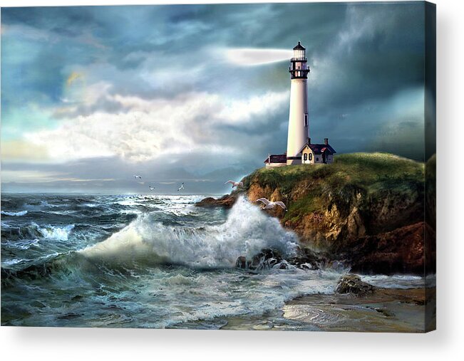 Seascape Acrylic Print featuring the painting A Light of Hope, Pigeon Point Lighthouse by Regina Femrite