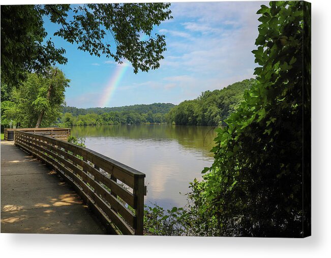 Water Acrylic Print featuring the photograph A Rainbow Over the Roswell Riverwalk Boardwalk by Marcus Jones
