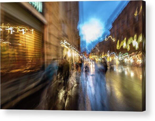 Rome Acrylic Print featuring the photograph A Roman Street On A Rainy Night by David Downs