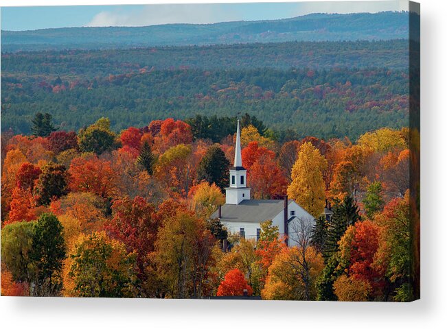 Autumn Fall Colors Acrylic Print featuring the photograph A Steeple Among the Maples by Jeff Folger