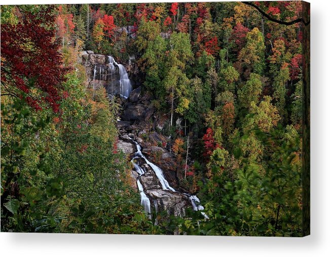 Whitewater Falls Acrylic Print featuring the photograph A View From the Side of Whitewater Falls During Autumn II Another Week Later by Carol Montoya