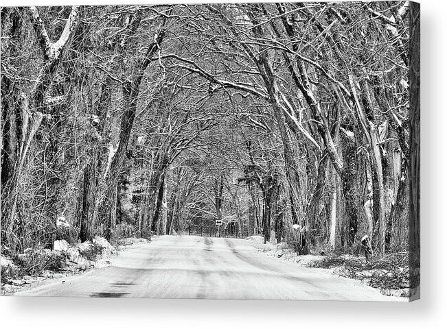 Texas Snow Acrylic Print featuring the photograph A Winter Drive Black and White by JC Findley