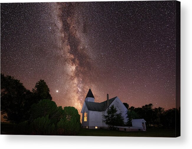 Antiochia Acrylic Print featuring the photograph Abandoned but Not Forgotten - Antiochia Lutheran Nighscape #3 with milky way by Peter Herman