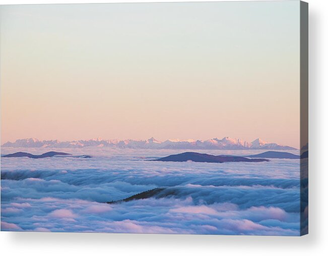 Transportation Acrylic Print featuring the photograph Above clouds and sunset - High Tatras, Slovakia by Vaclav Sonnek
