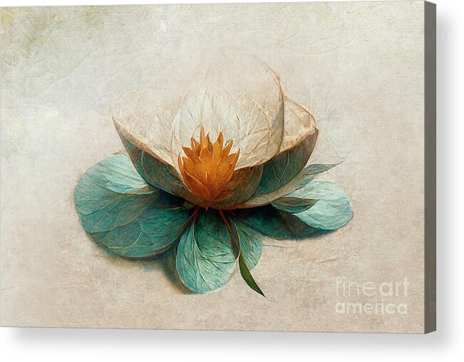 Water Acrylic Print featuring the photograph Abstract water lily flower on white canvas background. by Jelena Jovanovic
