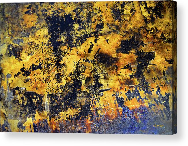 Black Blue And Gold Acrylic Print featuring the painting Abstraction in Black Blue and Gold by Frank Wilson