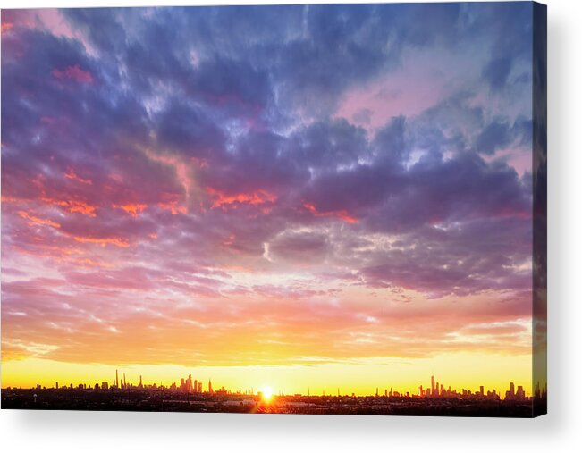 Nyc Acrylic Print featuring the photograph Aerial NYC Skyline Sunrise by Susan Candelario