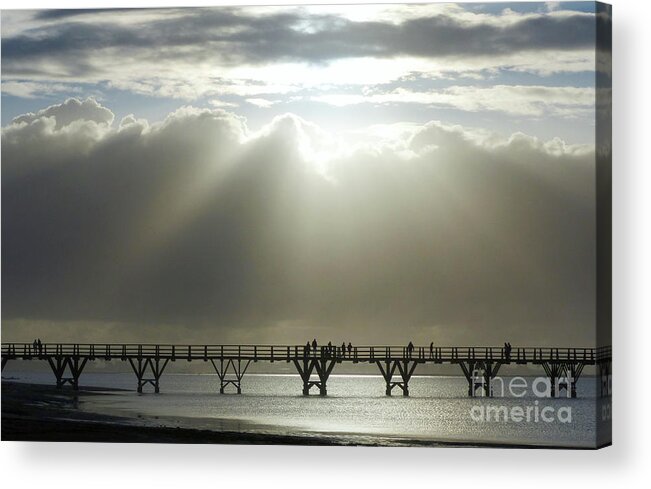 Contrasting Light Acrylic Print featuring the photograph After the rain the sun - people on footbridge at Isla Cristina by Phil Banks