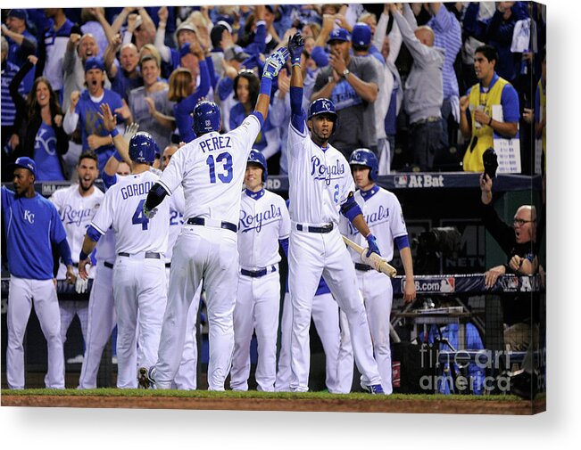 Salvador Perez Diaz Acrylic Print featuring the photograph Alex Gordon and Alcides Escobar by Ed Zurga