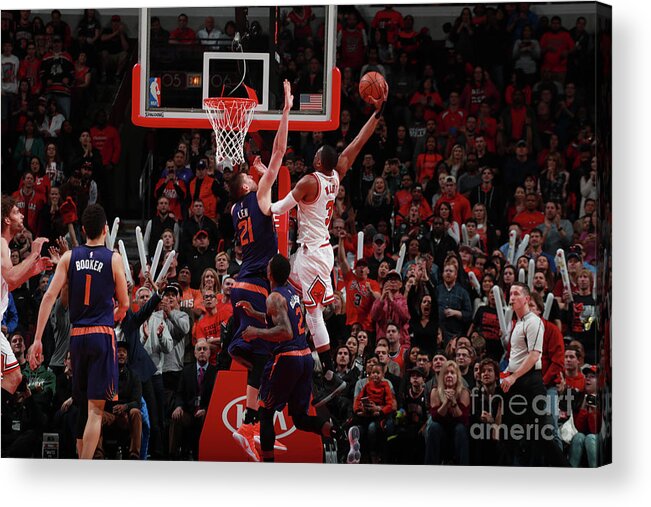 Nba Pro Basketball Acrylic Print featuring the photograph Alex Len and Dwyane Wade by Jeff Haynes