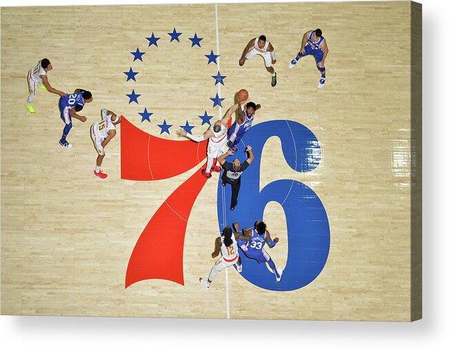 Nba Pro Basketball Acrylic Print featuring the photograph Alex Len and Joel Embiid by Jesse D. Garrabrant