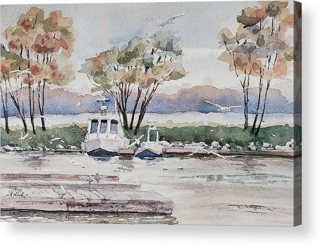 Harbour Acrylic Print featuring the painting Almost Deserted by Sheila Romard