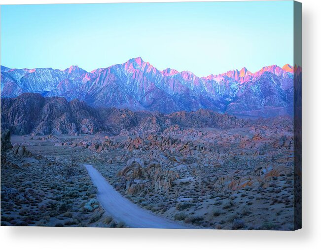 Sierra Nevada Mountains Acrylic Print featuring the photograph Alpenglow Sunrise on the Sierra Nevada Mountains by Lindsay Thomson