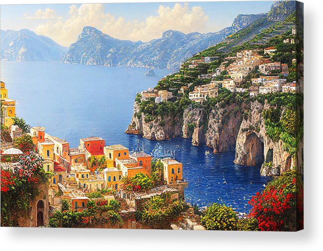 Italy Acrylic Print featuring the painting Amalfi Coast, Italian Panorama, 05 by AM FineArtPrints