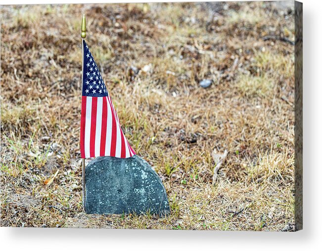 Patriotic Acrylic Print featuring the photograph American Flag On a Grave by Amelia Pearn