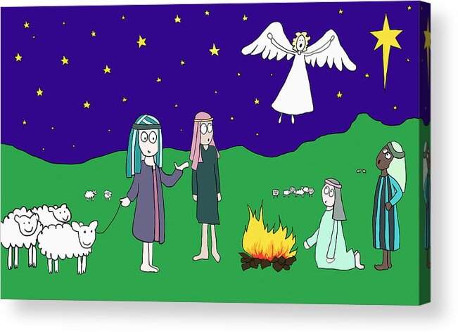 People Acrylic Print featuring the drawing Angel appearing to shepherds by Image Source