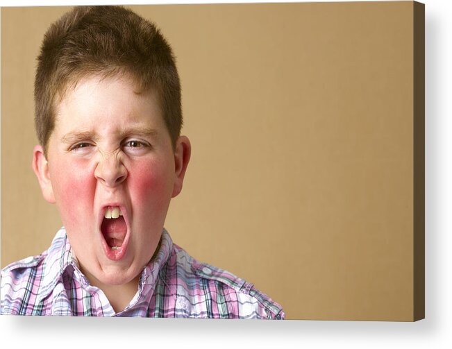 Problems Acrylic Print featuring the photograph Angry 12 year old boy shouting by Peter Dazeley