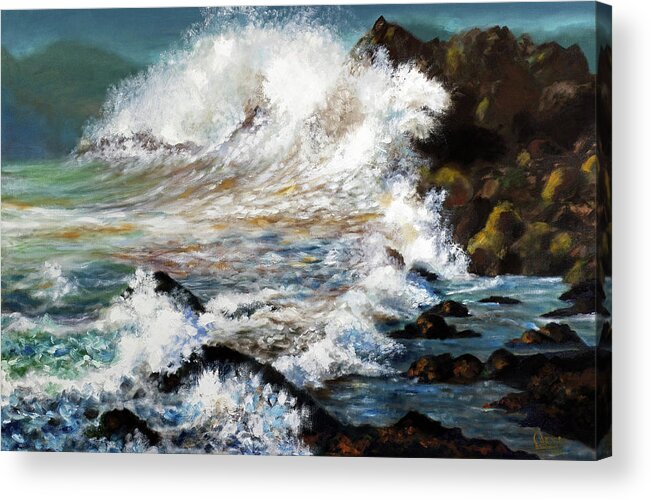 Angry Sea Acrylic Print featuring the painting Angry Sea by Walter Fahmy