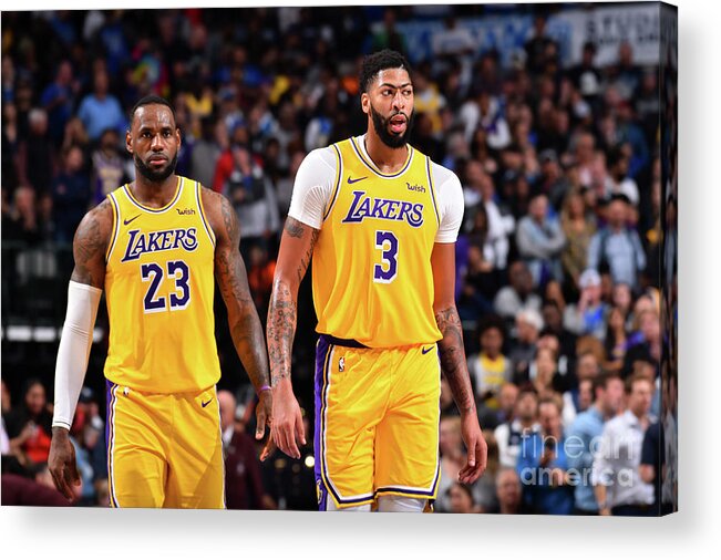 Nba Pro Basketball Acrylic Print featuring the photograph Anthony Davis and Lebron James by Jesse D. Garrabrant