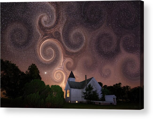 Antiochia Acrylic Print featuring the photograph A Starry Night at the Antiochia Lutheran Church - abandoned but not forgotten by Peter Herman