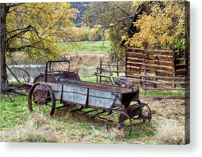 Manure Spreaders Acrylic Print featuring the photograph Antique Horse-drawn McCormick Deering all-steel 4A Manure Spreader by Kathleen Bishop