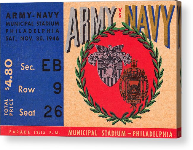 Army Navy Football Art Acrylic Print featuring the mixed media Army Navy Game 1946 by Row One Brand