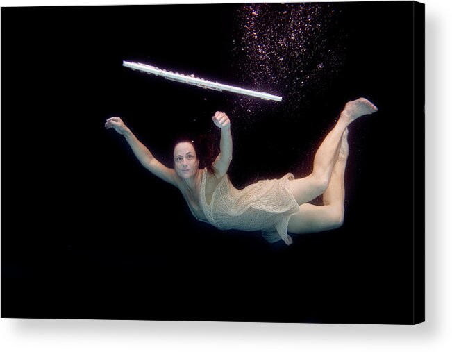 Artist Acrylic Print featuring the photograph Artist magically floating with her flute 61 by Dan Friend