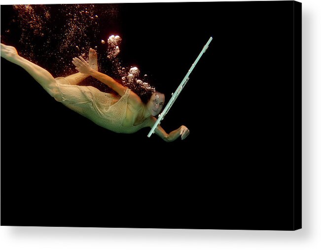 Artist Acrylic Print featuring the photograph Artist magically floating with her flute 67 by Dan Friend