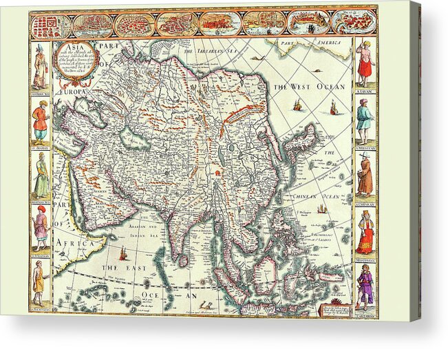 Maps Acrylic Print featuring the drawing Asia by John Speed