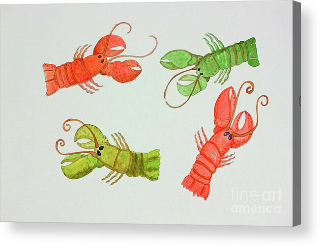 Atlantic Lobsters A Pen & Ink Watercolor Painting By Norma Appleton Acrylic Print featuring the painting Atlantic Lobsters by Norma Appleton
