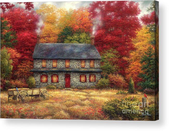 Stone House Acrylic Print featuring the painting Autumn Farmhouse by Chuck Pinson