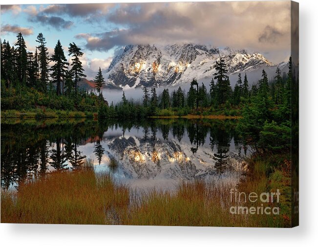 Pacific Northwest Acrylic Print featuring the photograph Autumn Reflection of Mount Shuksan in North Cascades by Tom Schwabel