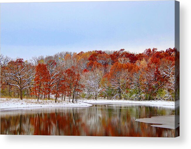 Autumn Acrylic Print featuring the photograph Autumn Snow by Sarah Lilja