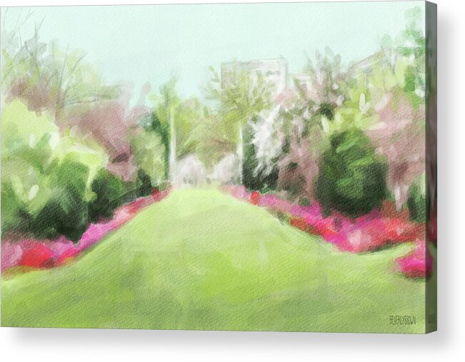 Brooklyn Botanic Garden Acrylic Print featuring the painting Azaleas and Cherry Blossoms Brooklyn Botanic Garden by Beverly Brown