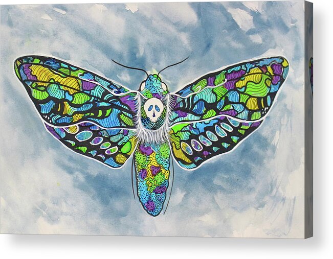 Death Moth Acrylic Print featuring the painting Azure Elegance Suncatcher Death Moth by Kathy Pope