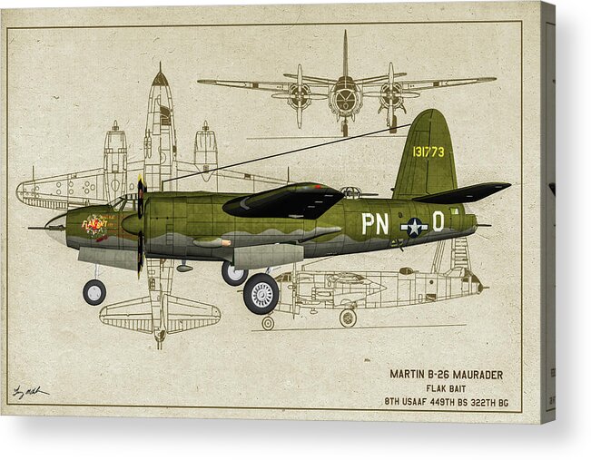 Martin B-26 Marauder Acrylic Print featuring the photograph B-26 Flak Bait Profile Art by Tommy Anderson