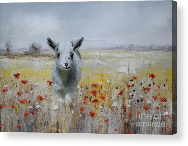 Baby Goat Acrylic Print featuring the photograph Baby Goat in the Flower Meadow by Eva Lechner