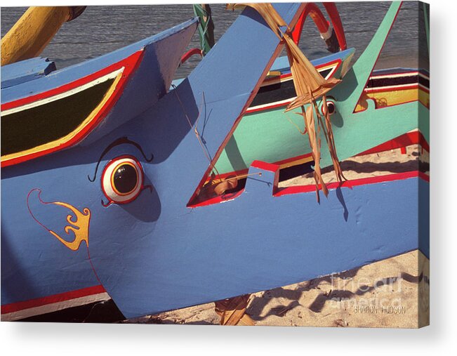 Bali Acrylic Print featuring the photograph Bali beach boats - Blue Fishing Boat by Sharon Hudson