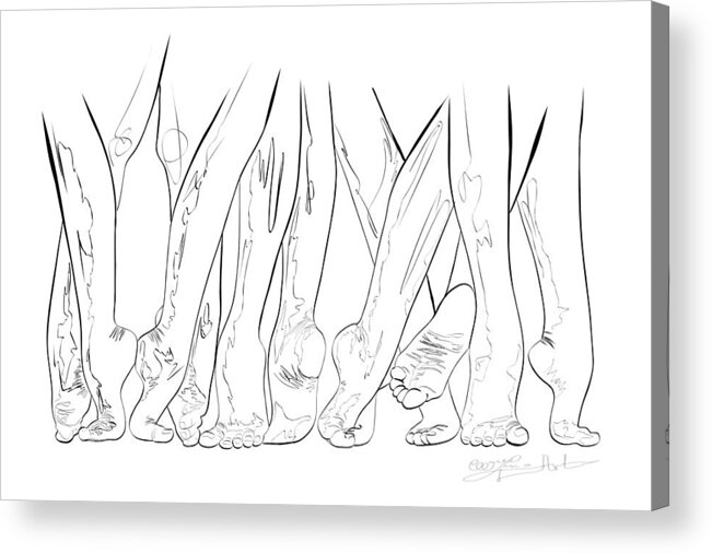 Drawing Acrylic Print featuring the painting Barefoot Dance Line Drawing by O Lena