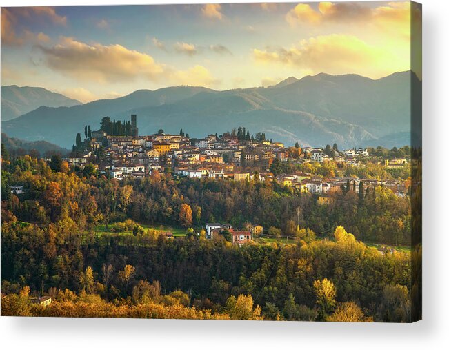 Barga Acrylic Print featuring the photograph Barga village in autumn. Garfagnana, Tuscany by Stefano Orazzini