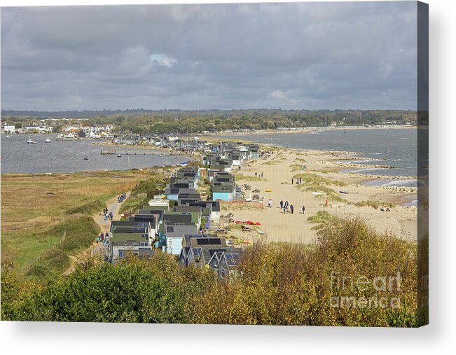 Beach Hut Acrylic Print featuring the photograph Beach-huts along the sand dunes at Hengistbury Head by Tony Mills