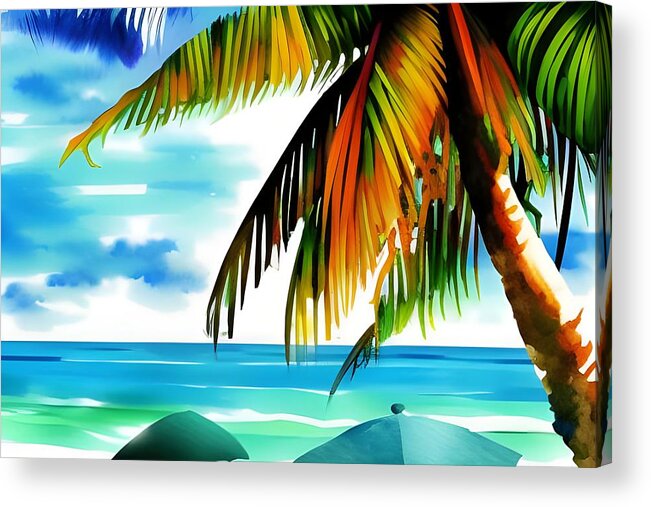 Beach Acrylic Print featuring the digital art Beach Palm by Katrina Gunn