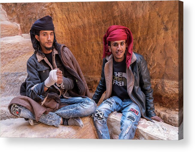 Bedouins Acrylic Print featuring the photograph Bedouins in the ancient city of Petra by Dubi Roman