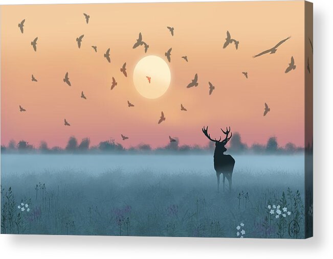 Deer Acrylic Print featuring the digital art Before The Hunters Come by Eva Sawyer