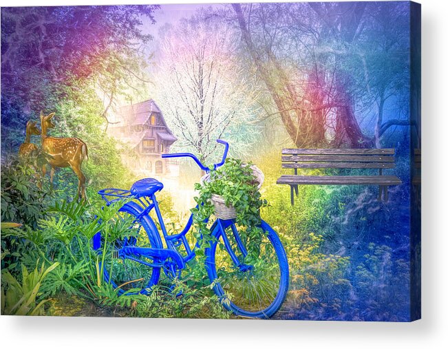 Barn Acrylic Print featuring the photograph Bicycle in the Mist by Debra and Dave Vanderlaan